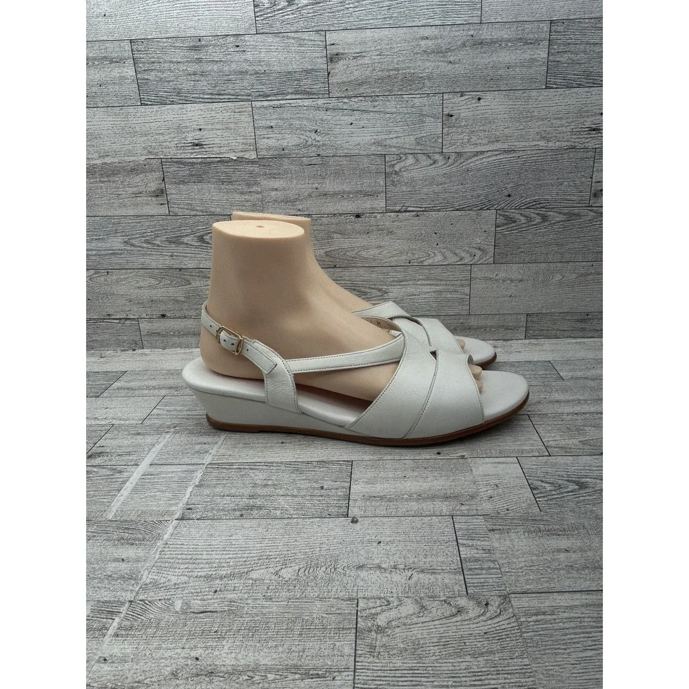 SAS Shoes Womens Size 11‎ M White Slingback Wedge Sandals Comfort Leather USA